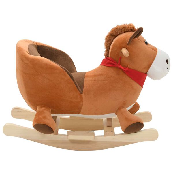 vidaXL Caballo balanc&iacute;n de peluche con respaldo marr&oacute;n 60x32x50 cm