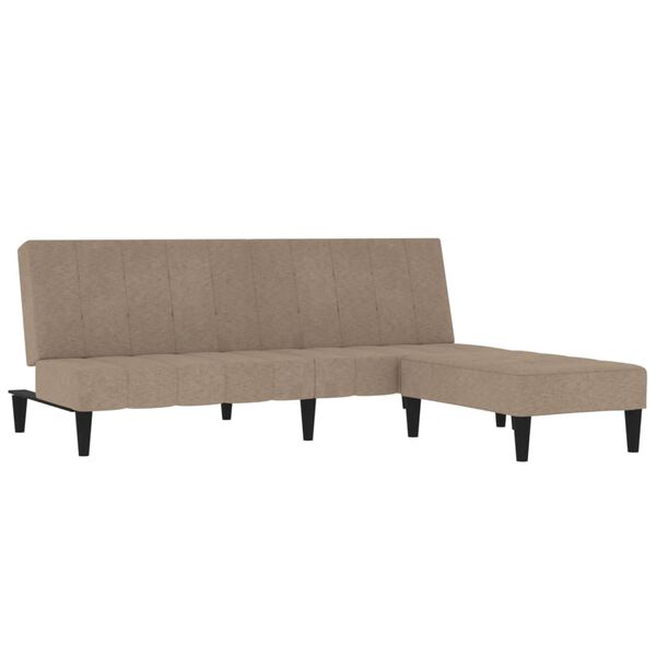 vidaXL Sof&aacute; cama 2 plazas con taburete tejido microfibra taup&eacute;