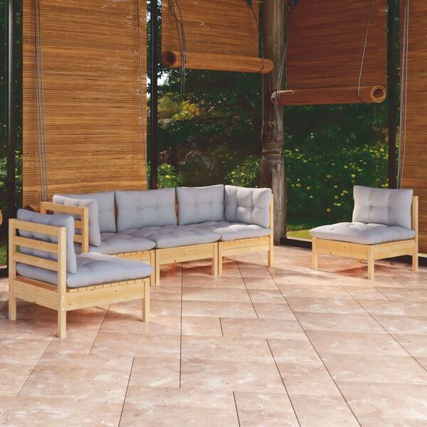 vidaXL Juego de muebles de jard&iacute;n 5 pzas y cojines madera maciza pino