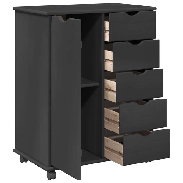 vidaXL Gabinete rodante Gris 63,5 x 39 x 79 cm Madera de Pino Macizo