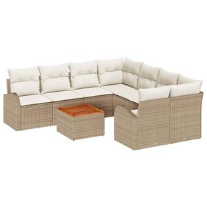 vidaXL Conjunto de sof&aacute;s de jard&iacute;n 9 pcs Beige rat&aacute;n sint&eacute;tico