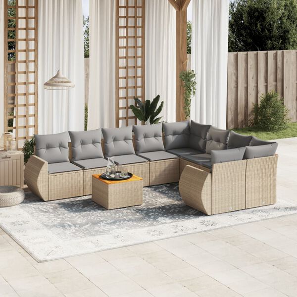 vidaXL Set de sof&aacute;s de jard&iacute;n 9 pzas con cojines rat&aacute;n sint&eacute;tico beige