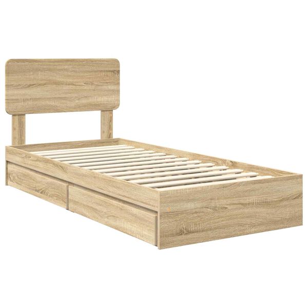 vidaXL Cama con almacenamiento con cabecera Roble Sonoma 75 x 190 cm