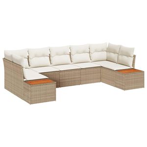vidaXL Conjunto de sof&aacute;s de jard&iacute;n 7 pcs Beige y Crema Rat&aacute;n sint&eacute;tico