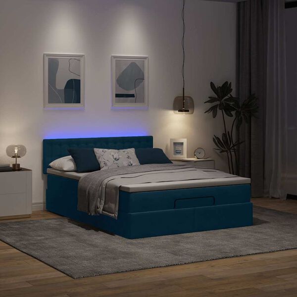 vidaXL Estructura de cama otomana con colch&oacute;n azul oscuro 140x200 cm
