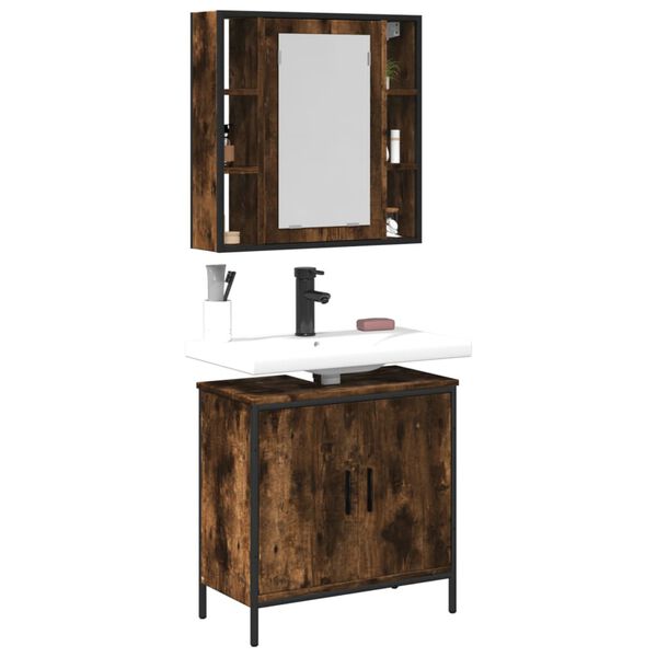 vidaXL Set de muebles ba&ntilde;o 2 pzas madera contrachapada roble ahumado