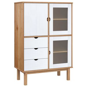 vidaXL Aparador OTTA madera maciza pino marr&oacute;n y blanco 85x43x125 cm