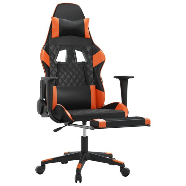 vidaXL Silla gaming masaje y reposapi&eacute;s cuero sint&eacute;tico negro naranja