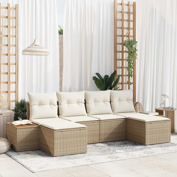 vidaXL Conjunto de sof&aacute; de jard&iacute;n con coj&iacute;n 6 pcs Beige y Crema