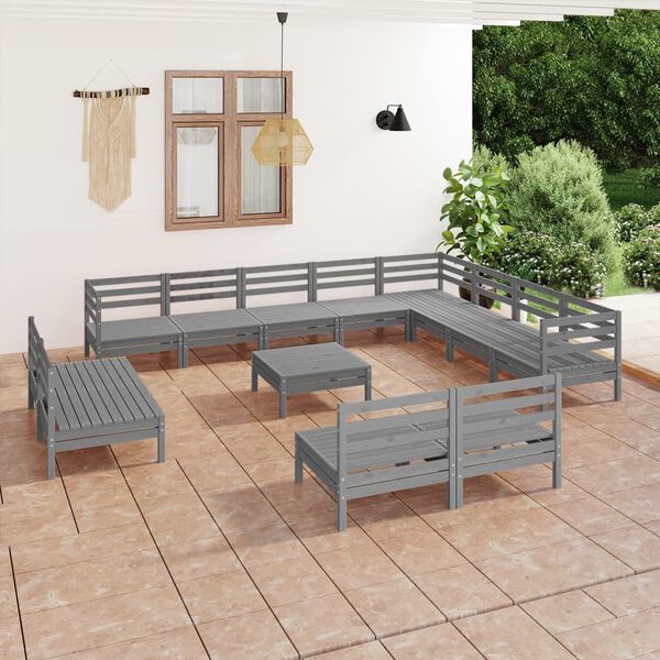 vidaXL Juego de muebles de jardín 13 piezas madera maciza de pino gris