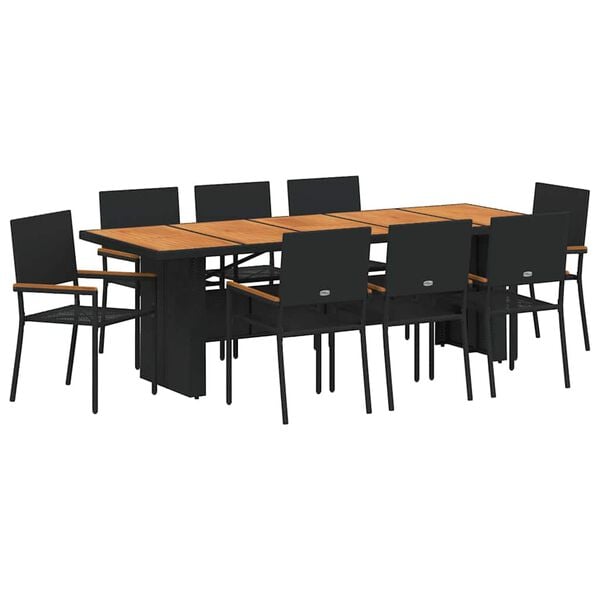 vidaXL Conjunto de Comedor de Jard&iacute;n 9 pcs Negro rat&aacute;n sint&eacute;tico