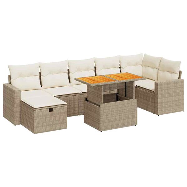 vidaXL Set sof&aacute;s jard&iacute;n y cojines 5 pzas rat&aacute;n sint&eacute;tico acacia beige