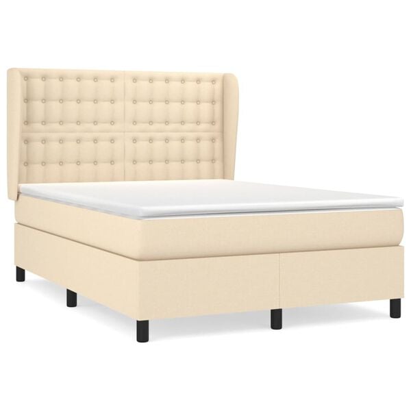 vidaXL Cama box spring con colch&oacute;n tela color crema 140x190 cm