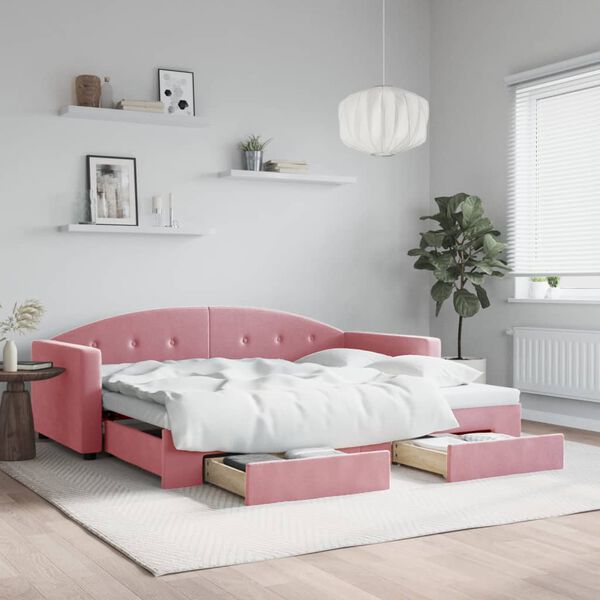 vidaXL Sof&aacute; cama nido con cajones terciopelo rosa 90x200 cm