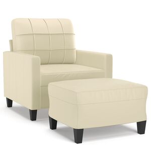 vidaXL Sill&oacute;n con taburete cuero sint&eacute;tico color crema 60 cm