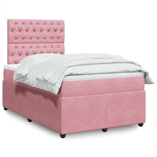 vidaXL Cama box spring con colch&oacute;n terciopelo rosa 120x190 cm