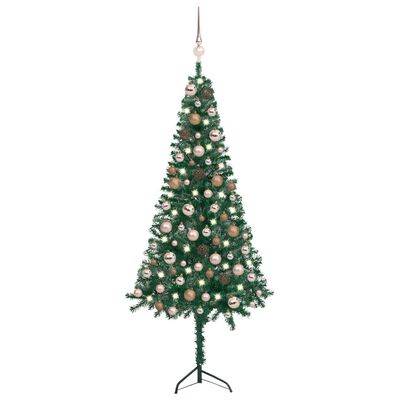 vidaXL Árbol de Navidad artificial de esquina LED y bolas verde 120 cm