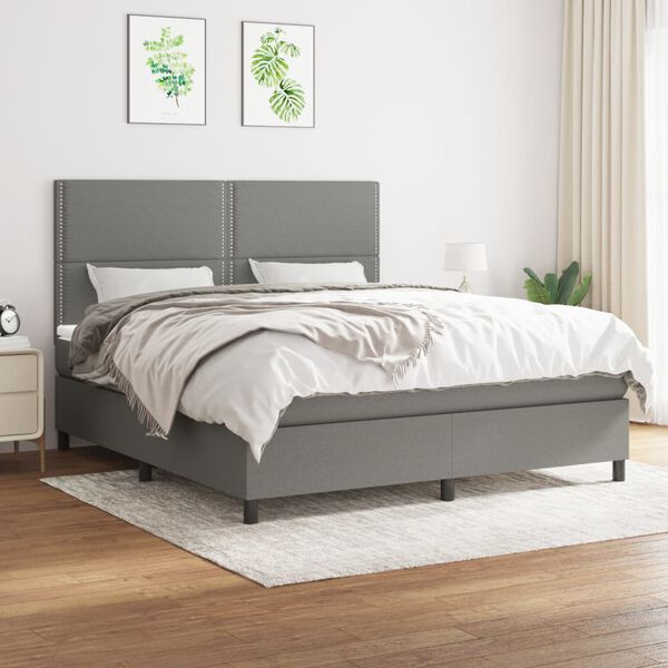 vidaXL Cama box spring con colch&oacute;n tela gris oscuro 180x200 cm