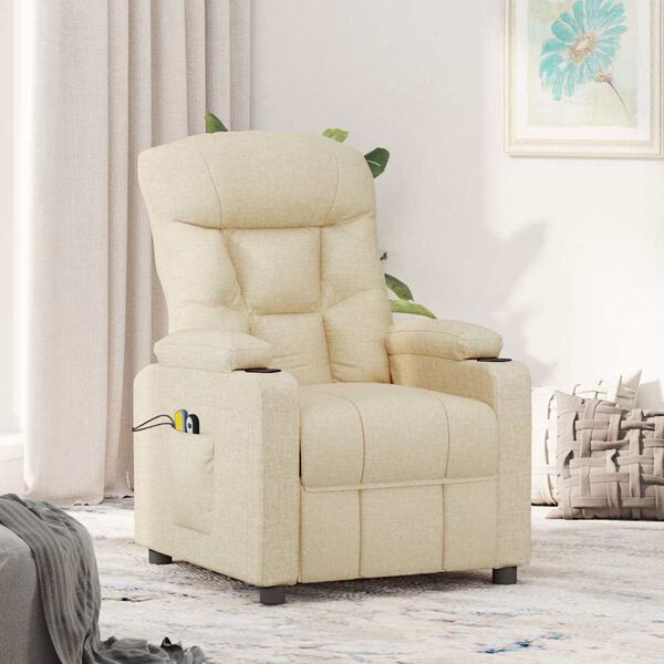 vidaXL Sillón de masaje elevable tela color crema