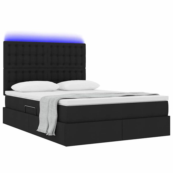 vidaXL Cama con almacenamiento y LED Negro 140 x 190 cm Poli&eacute;ster