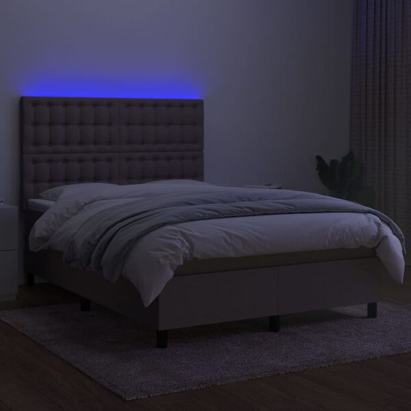 vidaXL Cama box spring colch&oacute;n y luces LED tela gris taupe 140x200 cm