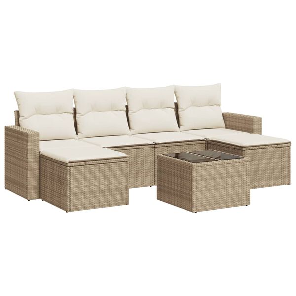 vidaXL Set sof&aacute;s de jard&iacute;n 7 piezas y cojines rat&aacute;n sint&eacute;tico beige