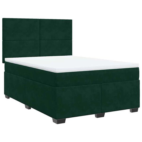 vidaXL Cama box spring con colch&oacute;n terciopelo verde oscuro 140x200 cm