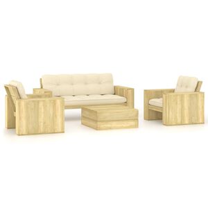 vidaXL Set muebles de jard&iacute;n y cojines 4 pzas madera pino impregnada