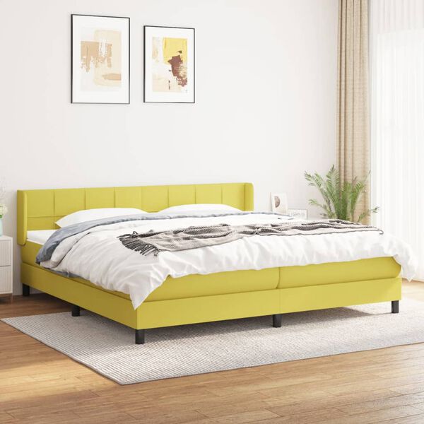 vidaXL Cama box spring con colch&oacute;n tela verde 200x200 cm