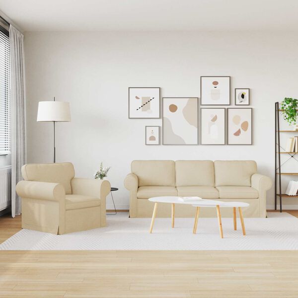 vidaXL Sof&aacute; 2 pcs Crema 215 x 82 x 80 cm tela