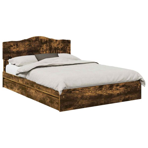 vidaXL Cama con almacenamiento con cabecera Roble ahumado 160 x 200 cm