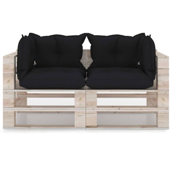vidaXL Sof&aacute; de jard&iacute;n de palets de 2 plazas con cojines madera de pino
