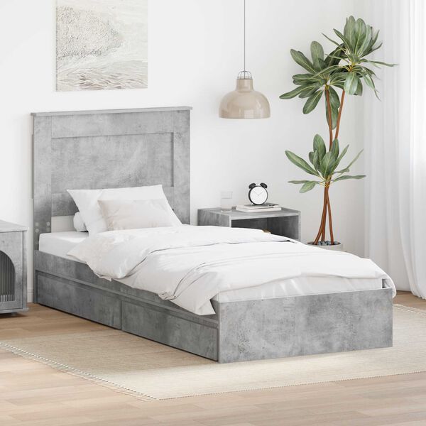 vidaXL Cama con almacenamiento con cabecera Gris Concreto 90 x 200 cm