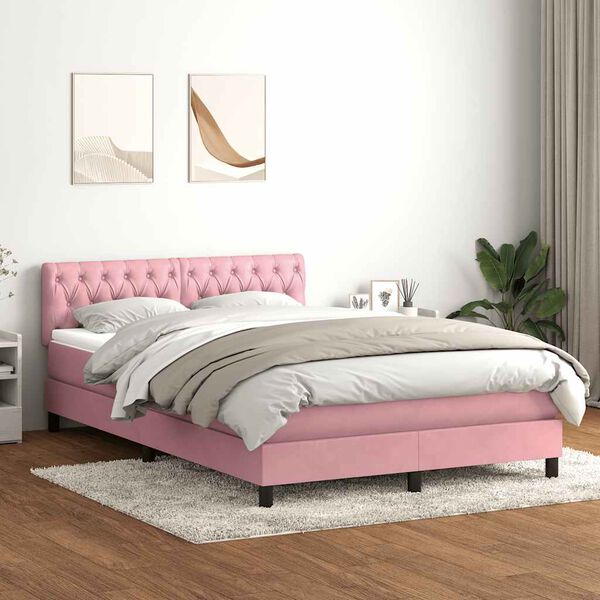 vidaXL Cama box spring con colch&oacute;n y LED terciopelo rosa 160x220 cm