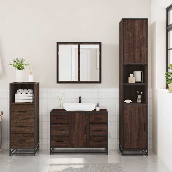 vidaXL Set de muebles ba&ntilde;o 3 pzas madera contrachapada roble marr&oacute;n
