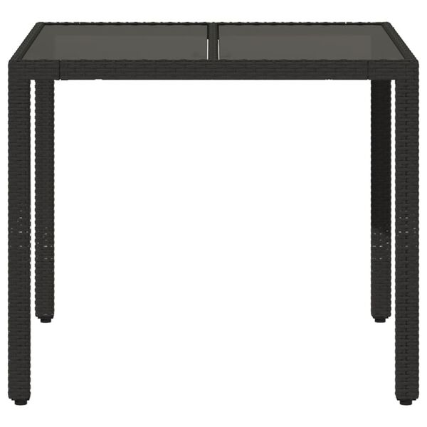 vidaXL Mesa de jardín superficie de vidrio ratán PE negro 90x90x75 cm