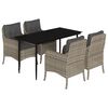 vidaXL Set comedor de jard&iacute;n 5 pzas cojines rat&aacute;n sint&eacute;tico gris claro