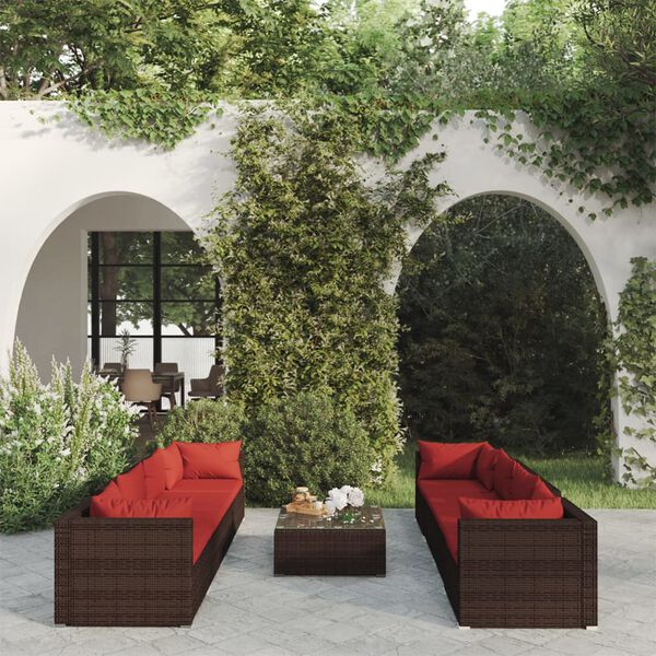 vidaXL Set muebles de jardín 9 piezas y cojines ratán sintético marrón