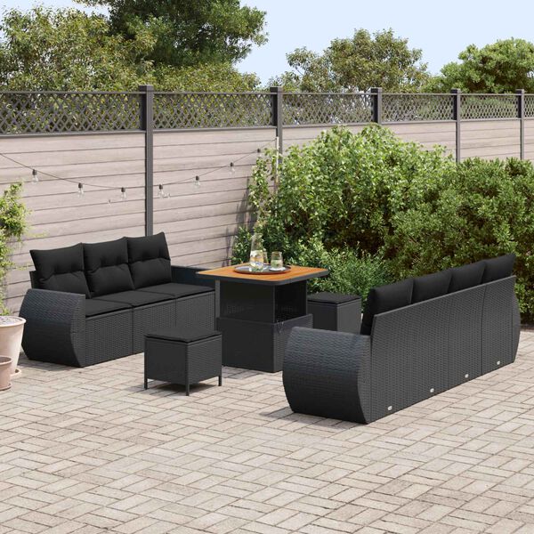 vidaXL Conjunto de sof&aacute; de jard&iacute;n 10 pcs Negro rat&aacute;n sint&eacute;tico