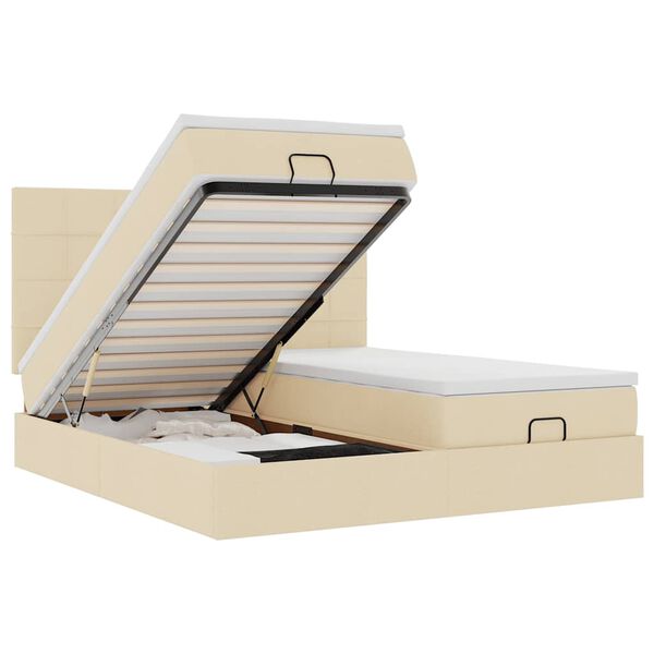 vidaXL Estructura de cama otomana con colchones tela crema 180x200cm