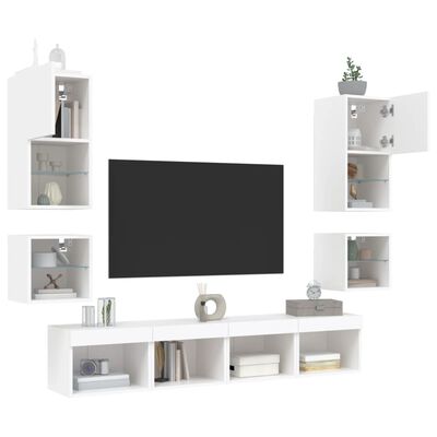 vidaXL Muebles de TV de pared con LED 8 pzas madera ingeniería blanco
