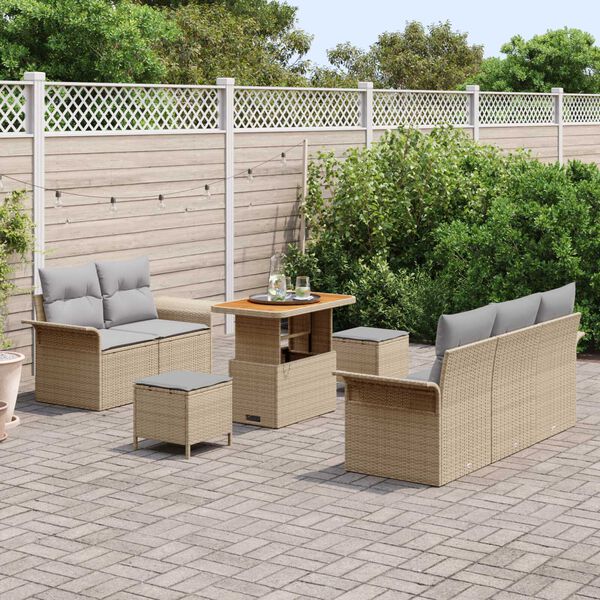 vidaXL Conjunto de sof&aacute; de jard&iacute;n con coj&iacute;n 8 pcs Beige y Gris Claro
