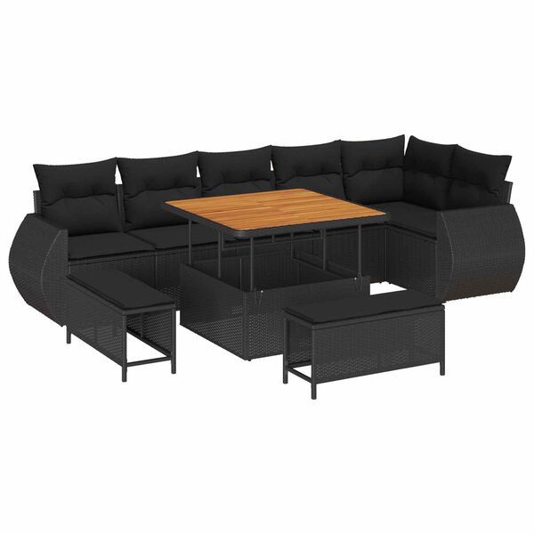 vidaXL Conjunto de sof&aacute;s de jard&iacute;n 9 pcs Negro rat&aacute;n sint&eacute;tico