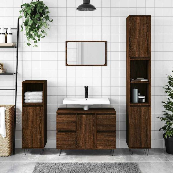 vidaXL Mueble de ba&ntilde;o madera de ingenier&iacute;a roble marr&oacute;n 80x33x60 cm