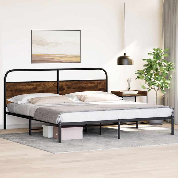 vidaXL Estructura de cama sin colch&oacute;n metal roble ahumado 183x213 cm