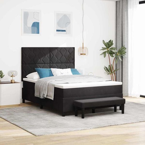 vidaXL Cama tipo Box Spring con colch&oacute;n Negro 140 x 190 cm Terciopelo