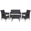 vidaXL Set de muebles de jard&iacute;n 4 pzas y cojines rat&aacute;n sint&eacute;tico negro