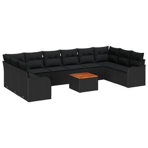 vidaXL Conjunto de sof&aacute;s de jard&iacute;n 11 pcs Negro rat&aacute;n sint&eacute;tico
