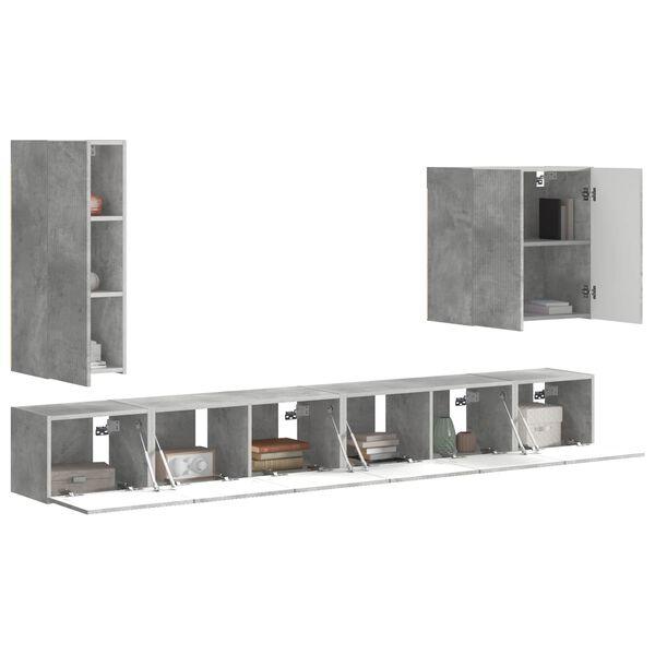 vidaXL Conjunto de mueble para TV de pared 6 pcs Gris Concreto