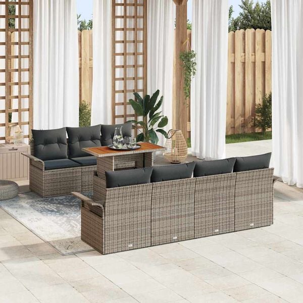 vidaXL Conjunto de sofá de jardín 8 pcs Gris Poliratán